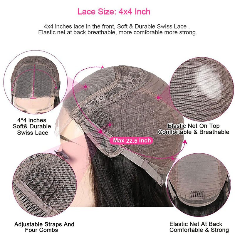 ZILING 18 Inch Body Wave Wear and Go Glueless Wigs Human Hair Pre Plucked Pre Cut with Baby Hair 200 Density 4x4 Lace Front Closure Wigs for Women - Image 5