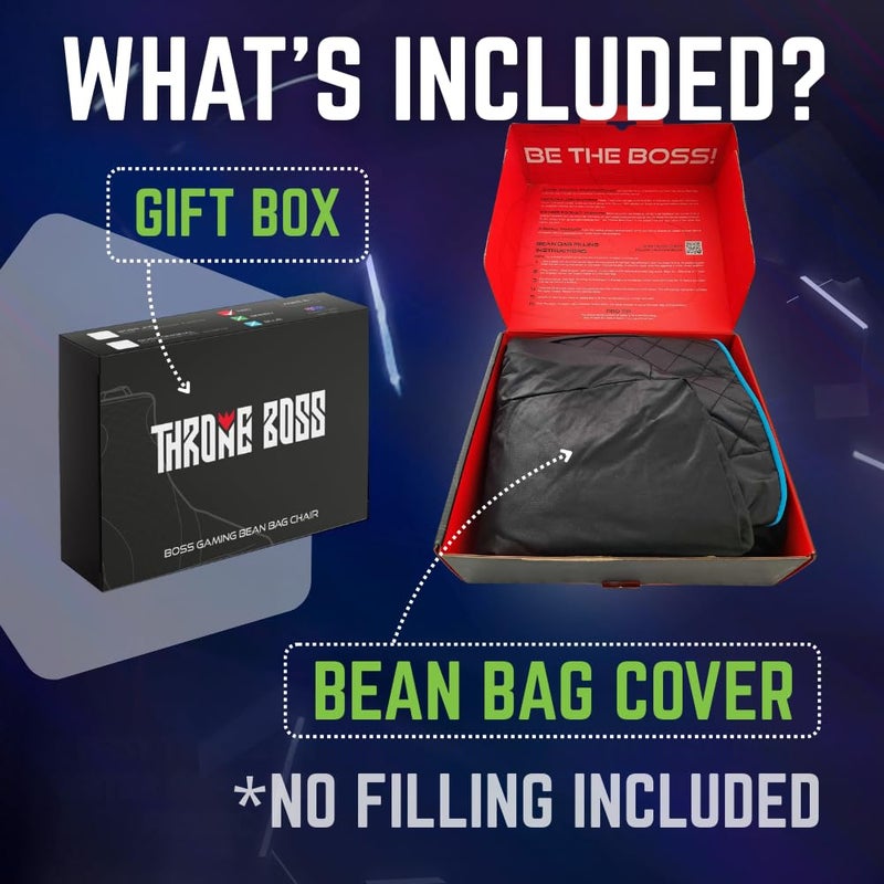 Throne Boss Gaming Bean Bag Chair Cover for Kids with High Back, Green â€“ Floor Gaming Chair Cover, Easy to Clean Fabric, Large Side Pockets, Headphone Hanger, Requires 200 Liters Polystyrene Beans - Image 2