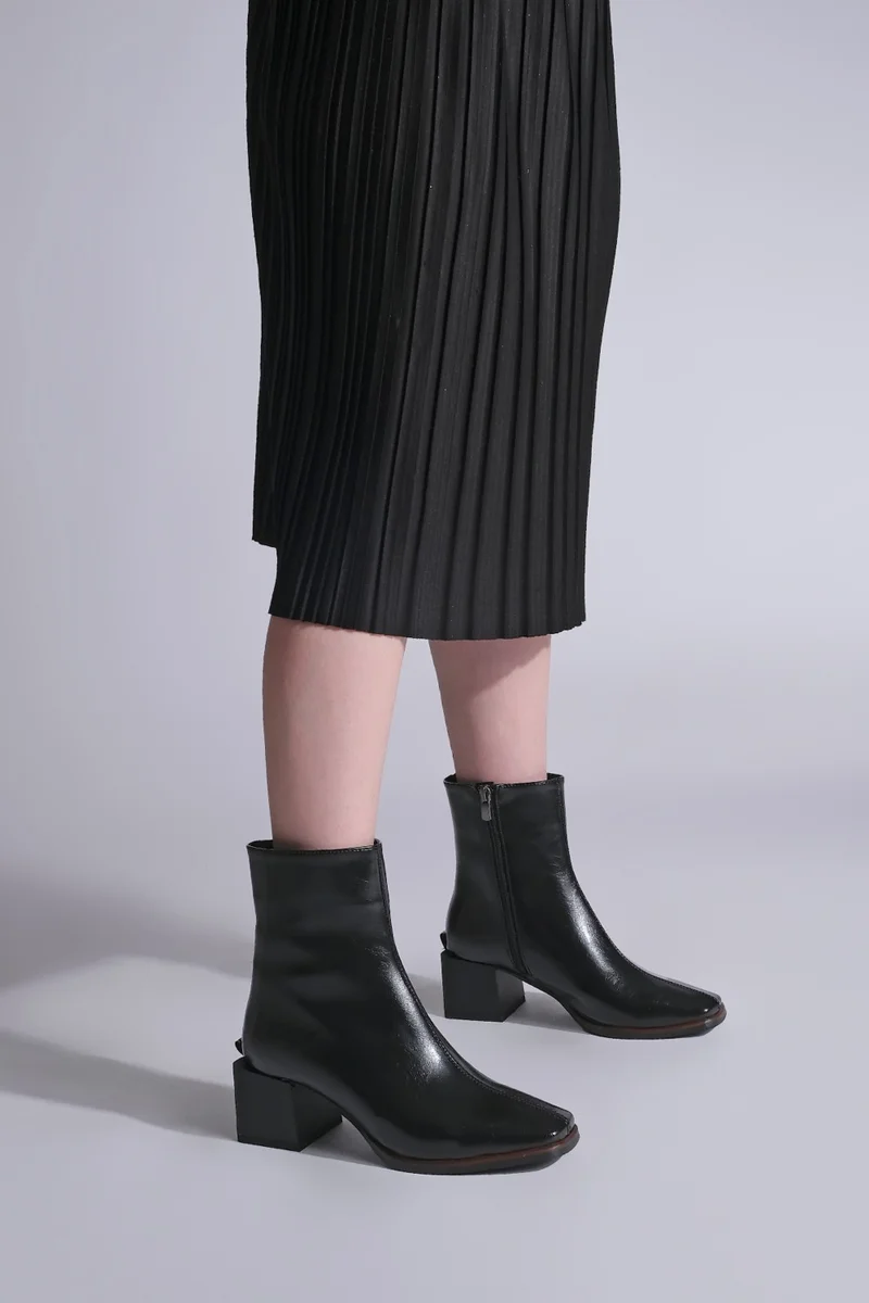 MARJIN Margin Women's Heeled Boots Blunt Toe Noyes