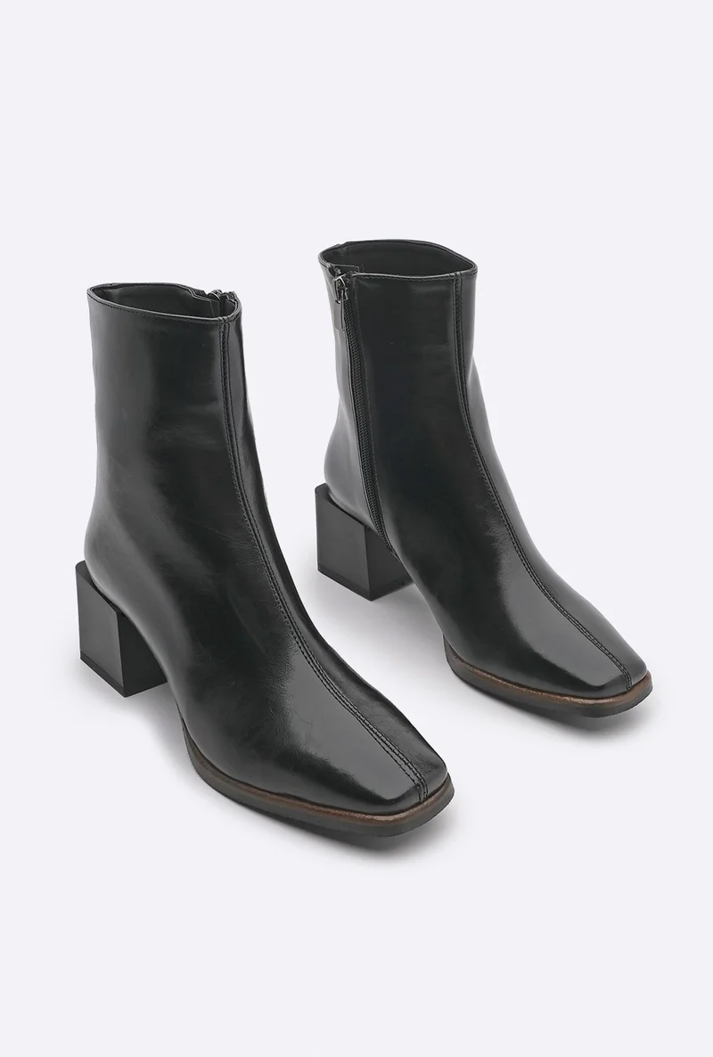 MARJIN Margin Women's Heeled Boots Blunt Toe Noyes