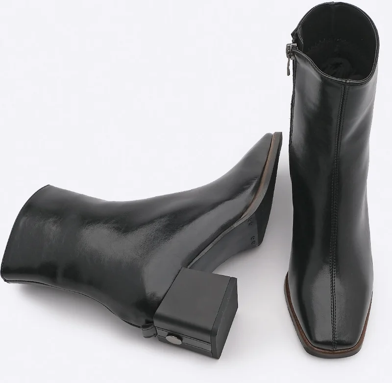 MARJIN Margin Women's Heeled Boots Blunt Toe Noyes