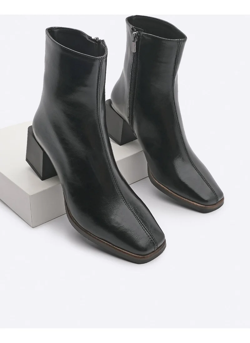 MARJIN Margin Women's Heeled Boots Blunt Toe Noyes