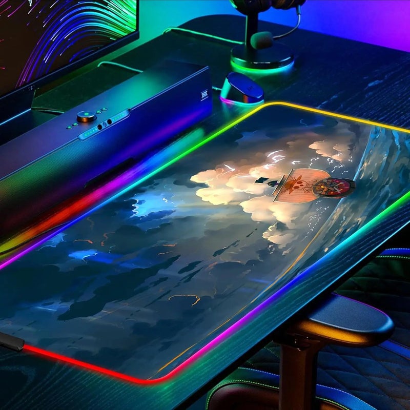 Bluejw Anime RGB Large LED Mouse Pad - Extended Gaming Desk Mat with Non-Slip Rubber Base & Stitched Edges for Keyboard & Laptop - Image 4