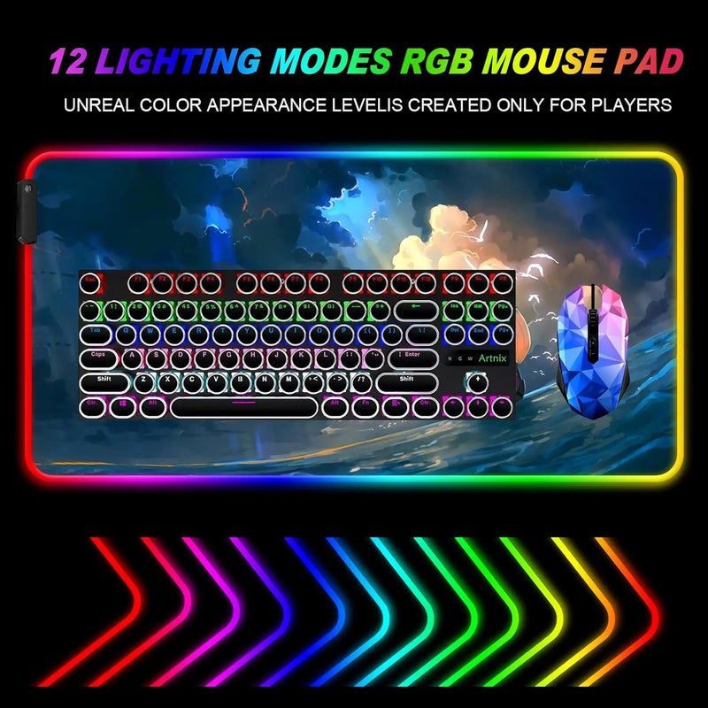 Bluejw Anime RGB Large LED Mouse Pad - Extended Gaming Desk Mat with Non-Slip Rubber Base & Stitched Edges for Keyboard & Laptop - Image 5
