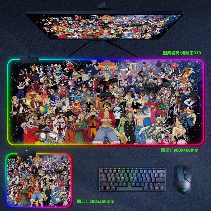 Bluejw Anime RGB Large LED Mouse Pad - Extended Gaming Desk Mat with Non-Slip Rubber Base & Stitched Edges for Keyboard & Laptop - Image 1