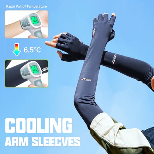 PALAY® Arm Sleeves for Men Women Hand Gloves for Sun Protection Bike Riding Non-Slip Touch Screen UV Protection Silk Cooling Hand Gloves Breathable Arm Sleeves for Driving, Cycling - Blue - Image 3