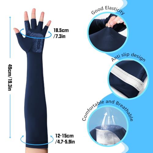 PALAY® Arm Sleeves for Men Women Hand Gloves for Sun Protection Bike Riding Non-Slip Touch Screen UV Protection Silk Cooling Hand Gloves Breathable Arm Sleeves for Driving, Cycling - Blue - Image 2