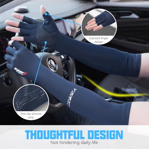 PALAY® Arm Sleeves for Men Women Hand Gloves for Sun Protection Bike Riding Non-Slip Touch Screen UV Protection Silk Cooling Hand Gloves Breathable Arm Sleeves for Driving, Cycling - Blue - Image 4