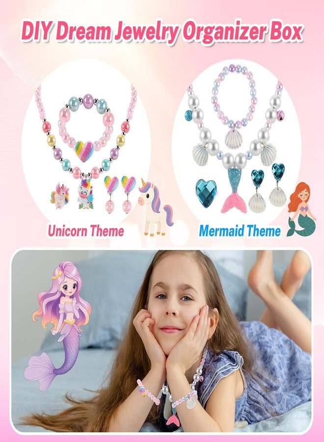 Faburo 42PCS Jewelry Toys for Girls, Unicorn Mermaid Princess Toys- Rings, Clip on Earrings, Necklaces, Hair Clips, DIY Stickers, Box, Toddler Kids Play Jewelry for Girls 3-5 6 7 8 9 10+ Christmas Birthday Gifts - Image 2