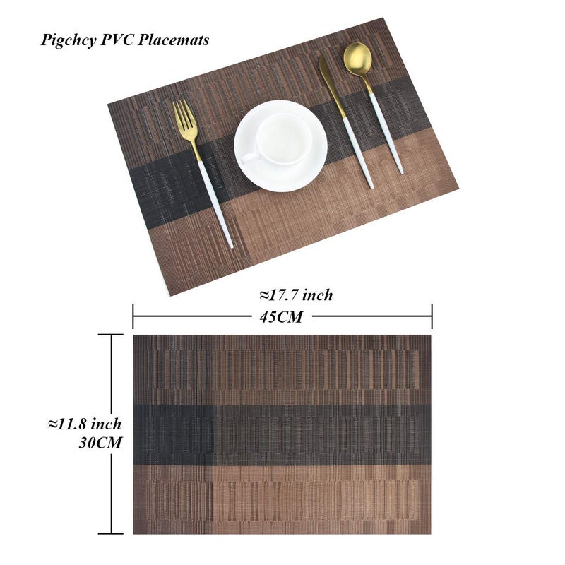 Estervig 6 Pcs HeatResistant Woven PVC Vinyl Table Mats Set for Dining Kitchen NonSlip AntiSkid Placemats Washable StainResistant Placemats for Restaurant Table Use Brown Black - Image 2