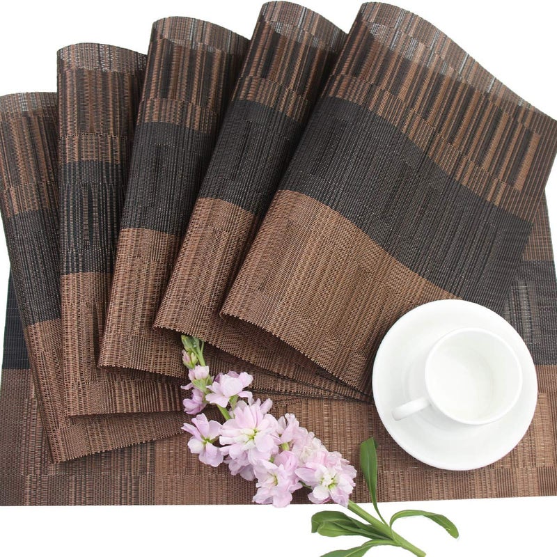 Estervig 6 Pcs HeatResistant Woven PVC Vinyl Table Mats Set for Dining Kitchen NonSlip AntiSkid Placemats Washable StainResistant Placemats for Restaurant Table Use Brown Black - Image 5