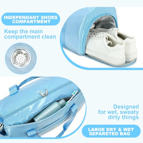 LEDAOU Gym Bag Sports Duffle Bag with Wet Pocket Weekender Overnight Bags with Waterproof Shoe Pouch and Air Hole for Girls Kids Women Workout Travel Bags (Blue) - Image 4