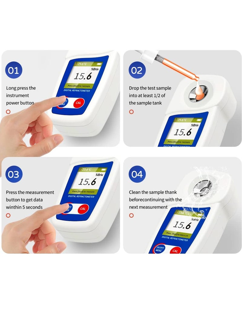 SYOSI Digital Brix Refractometer Range 0-35% ±0.2% Range High Precision Fruit Meter with Automatic Temperature Compensation LCD Display IP65 Water and Dust Proof for Fruit Juice Coffee and More - Image 4