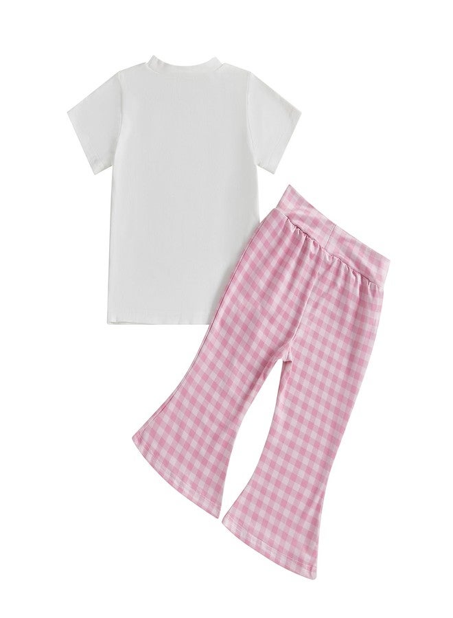 Licupiee Toddler Baby Girl Western Outfits Embroidery Cow Short Sleeve Shirts and Gingham Pants Set 2Pcs Summer Fall Clothes, Pink, 2-3 Years - Image 2