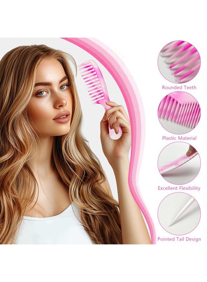 Zoolinn 4 Pcs Unisex Hair Comb Set - Rat Tail, Wide & Fine Tooth and Dual-Sided Combs for Daily Detangling, Pink - Image 5
