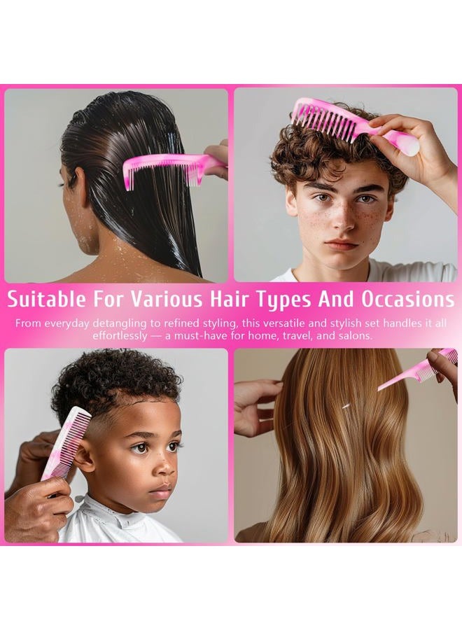 Zoolinn 4 Pcs Unisex Hair Comb Set - Rat Tail, Wide & Fine Tooth and Dual-Sided Combs for Daily Detangling, Pink - Image 2
