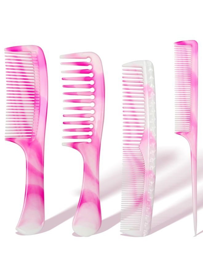 Zoolinn 4 Pcs Unisex Hair Comb Set - Rat Tail, Wide & Fine Tooth and Dual-Sided Combs for Daily Detangling, Pink - Image 1