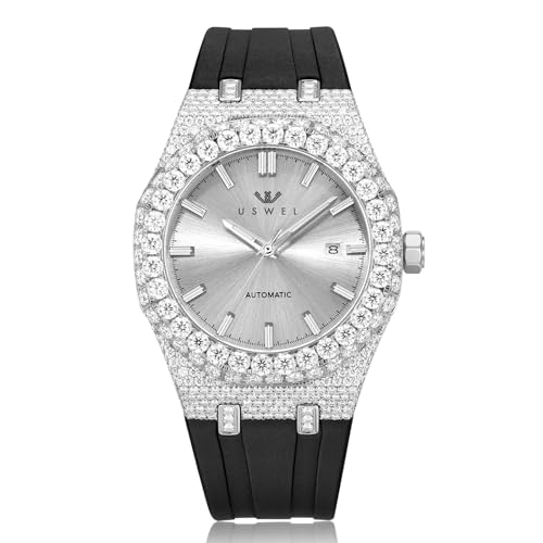USWEL Mens Iced Out Moissanite Diamond Watch 42mm Case Silicon Rubber Band and Automatic Movement Sapphire Glass 5ATM Water Resistant - Image 1
