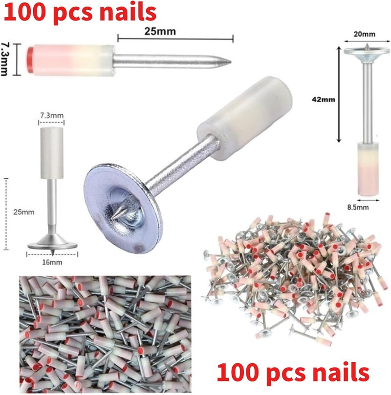 جيرزون أداة تثبيت المسامير على الحائط مع 100 مسمار دائري، أداة يدوية لبندقية المسامير الفولاذية، مسدس مسامير خرساني، آلة صغيرة محمولة لإطلاق المسامير مع صندوق أدوات - أصفر - Image 3