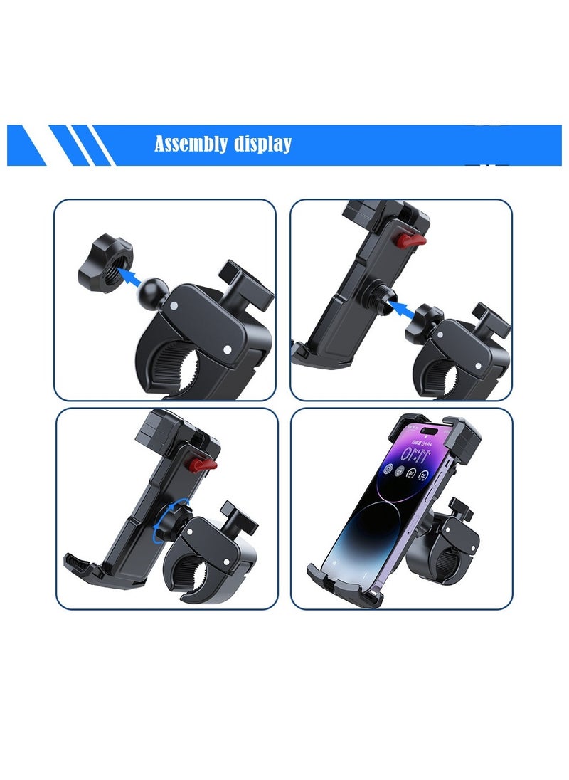 Folanry - Motorcycle Phone Mount, Bike Phone Holder - Upgrade Quick Install Handlebar Clip for Bicycle Scooter, Cell Phone Clamp - Image 1