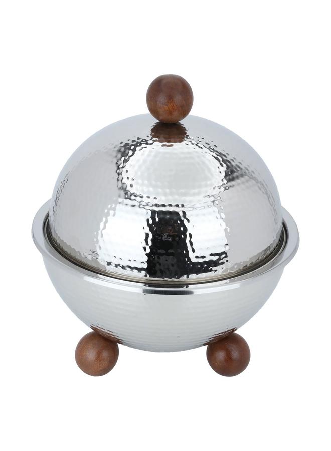 Alsaif Steel Serving Plate 34 X 28 X 28 Cm Wooden Legs Silver - Image 2