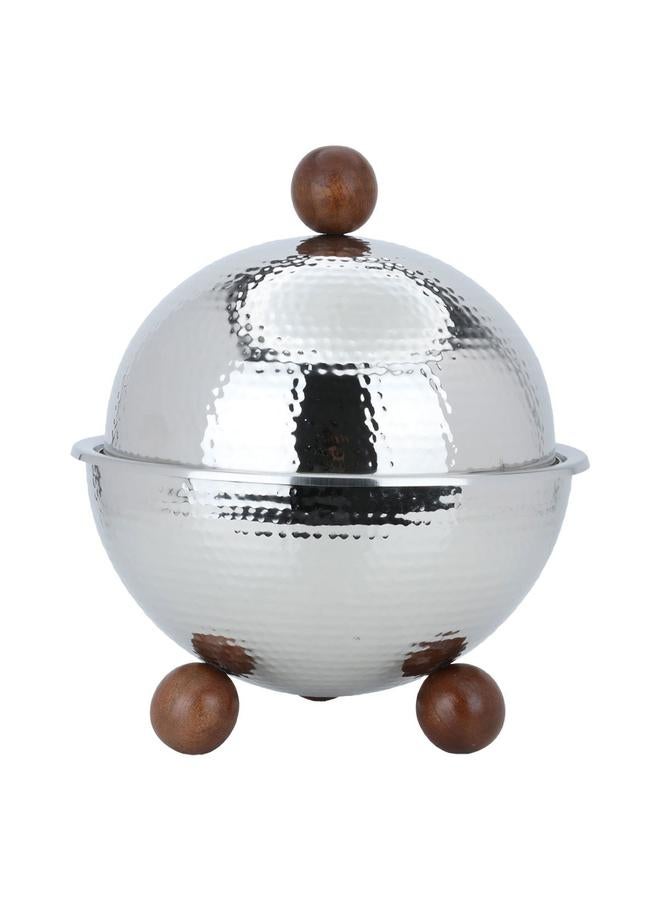 Alsaif Steel Serving Plate 34 X 28 X 28 Cm Wooden Legs Silver - Image 1