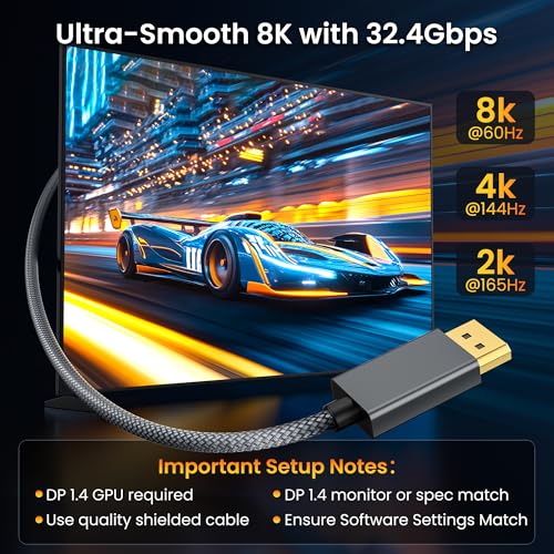 Itramax DisplayPort Cable for Laptop 6.6FT/2Pack,8K 60Hz DP 1.4 Male Ultra High Speed Cord for PC/TV/Gaming Monitor,Support HBR3 Bandwidth of 32.4Gbps,4K@144Hz,2K@165Hz,1080P@240Hz,DP1.2 Compatible,2M - Image 3