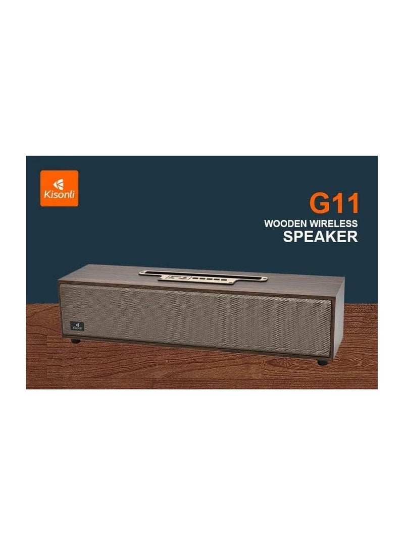 مكبر صوت G11 لاسلكي بلوتوث موسيقى خشبي من كيسونلي - بني