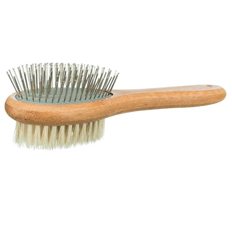 Trixie Dog Brush for Grooming, Double Sided with Bamboo Handle, Ideal for Long & Short Hair Pets, Removes Shedding, Tangles, and Dead Undercoat - 5 x 19 cm - Image 2