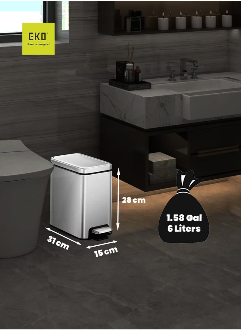 EKO STELLA SLIM SERIES | Brushed Stainless Steel Finish | Soft-Closing | Fingerprint-Resistant | Slim Premium Pedal Trash Bin | Versatile For Tight Spaces & Narrow Corners | Multiple Sizes | 6 Liters  - Image 3