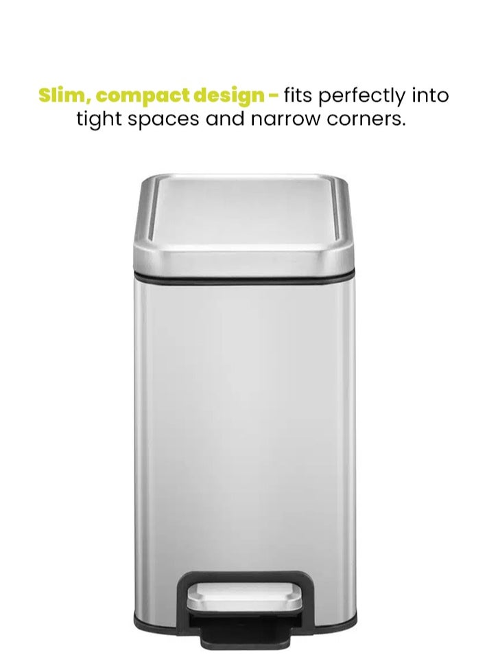 EKO STELLA SLIM SERIES | Brushed Stainless Steel Finish | Soft-Closing | Fingerprint-Resistant | Slim Premium Pedal Trash Bin | Versatile For Tight Spaces & Narrow Corners | Multiple Sizes | 6 Liters  - Image 4