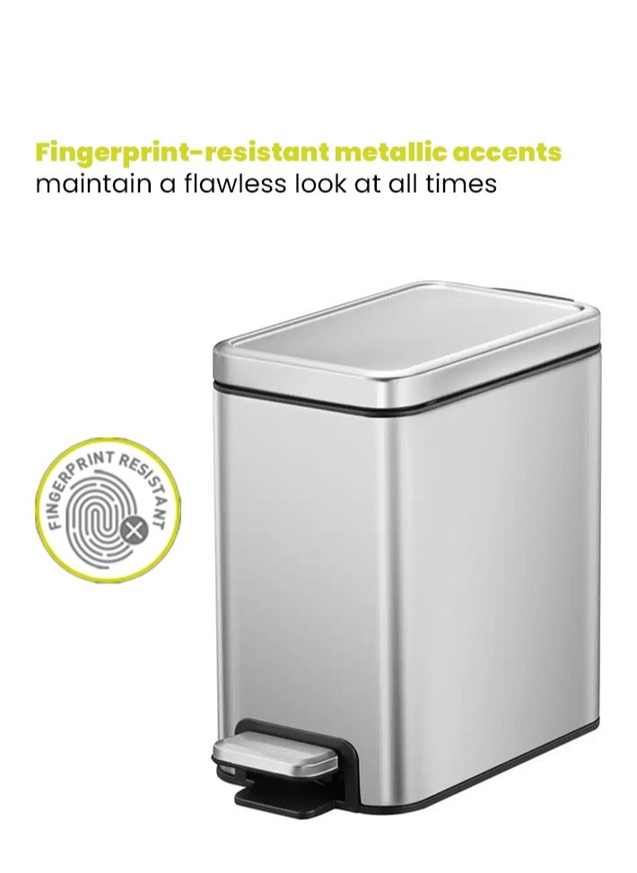 EKO STELLA SLIM SERIES | Brushed Stainless Steel Finish | Soft-Closing | Fingerprint-Resistant | Slim Premium Pedal Trash Bin | Versatile For Tight Spaces & Narrow Corners | Multiple Sizes | 6 Liters  - Image 5