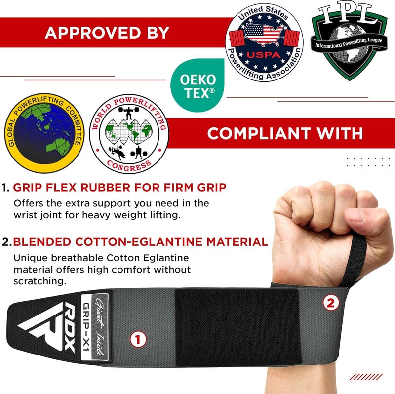 Rdx أربطة المعصم لرفع الأثقال (زوج)، معتمدة من IPL USPA، أحزمة قطنية مرنة بطول 18 بوصة مع حلقة للإبهام، لفات رياضية لرفع الأثقال، مسابقات القوة، تدريب القوة، كمال الأجسام - Image 4