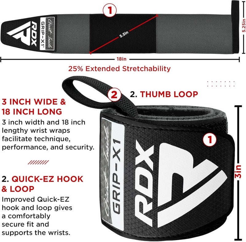 Rdx أربطة المعصم لرفع الأثقال (زوج)، معتمدة من IPL USPA، أحزمة قطنية مرنة بطول 18 بوصة مع حلقة للإبهام، لفات رياضية لرفع الأثقال، مسابقات القوة، تدريب القوة، كمال الأجسام - Image 2