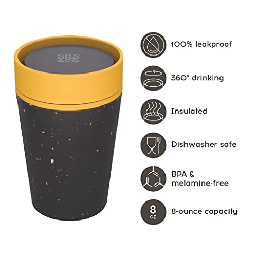 Circular and Co Leakproof Reusable Coffee Cup 8oz/227ml - The World's First Travel Mug Made from Recycled Cups, 100% Leak-Proof, Sustainable & Insulated. (Black & Electric Mustard) - Image 2