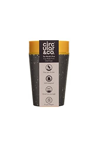 Circular and Co Leakproof Reusable Coffee Cup 8oz/227ml - The World's First Travel Mug Made from Recycled Cups, 100% Leak-Proof, Sustainable & Insulated. (Black & Electric Mustard) - Image 1
