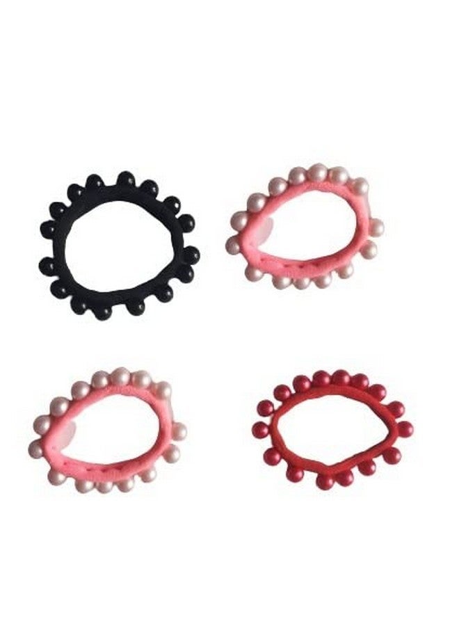 advancedestore Hair Ties with Pearls, Elastic Ponytail Holders, Imitation Pearls Hair Accessories Hair Band Hair Wrap Around for Thick Heavy and Curly Hair, No Damage (Multi Colors) (pack of 4)moq