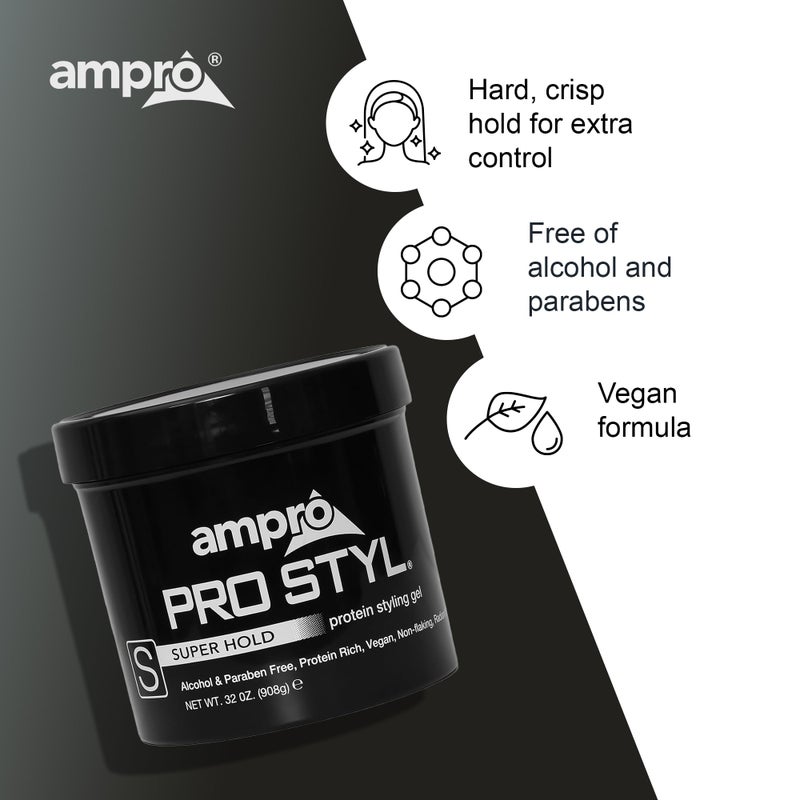 AmPro Pro Styl Styling Gel - Protects and Strengthens Your Strands - Non-Flaking, Alcohol Free, Vegan Formula - Flexible, Touchable Hold for All Hair Textures - Super Hold - 32 oz - Image 5