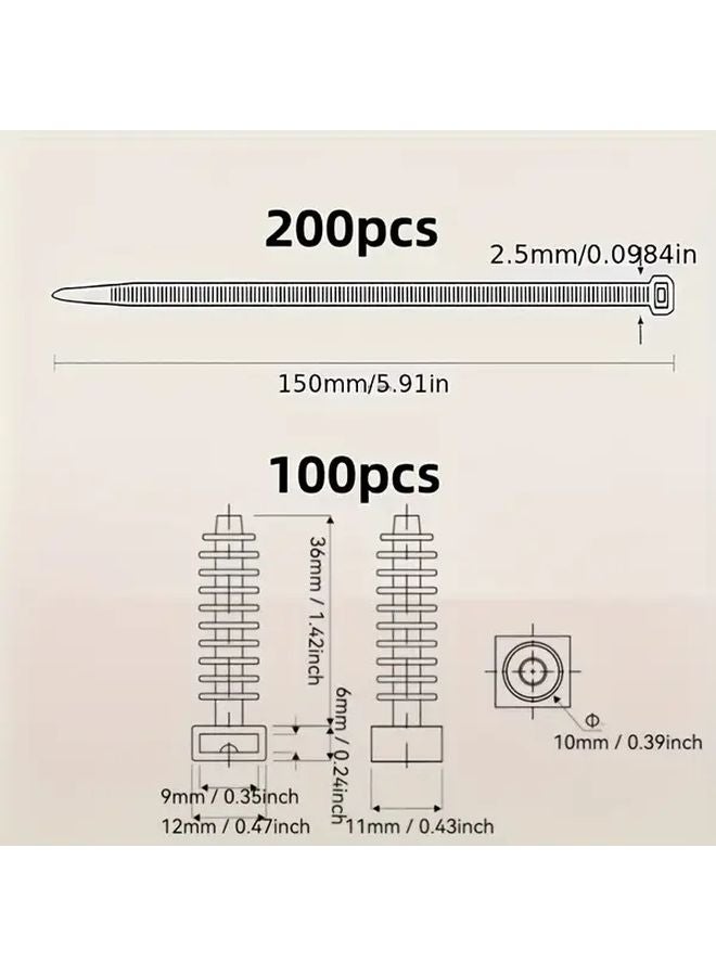 300 قطعة مشابك إدارة كابلات بيضاء، أربطة تركيب من النايلون للتثبيت على الحائط - Image 4