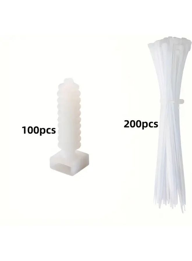 300 قطعة مشابك إدارة كابلات بيضاء، أربطة تركيب من النايلون للتثبيت على الحائط - Image 1