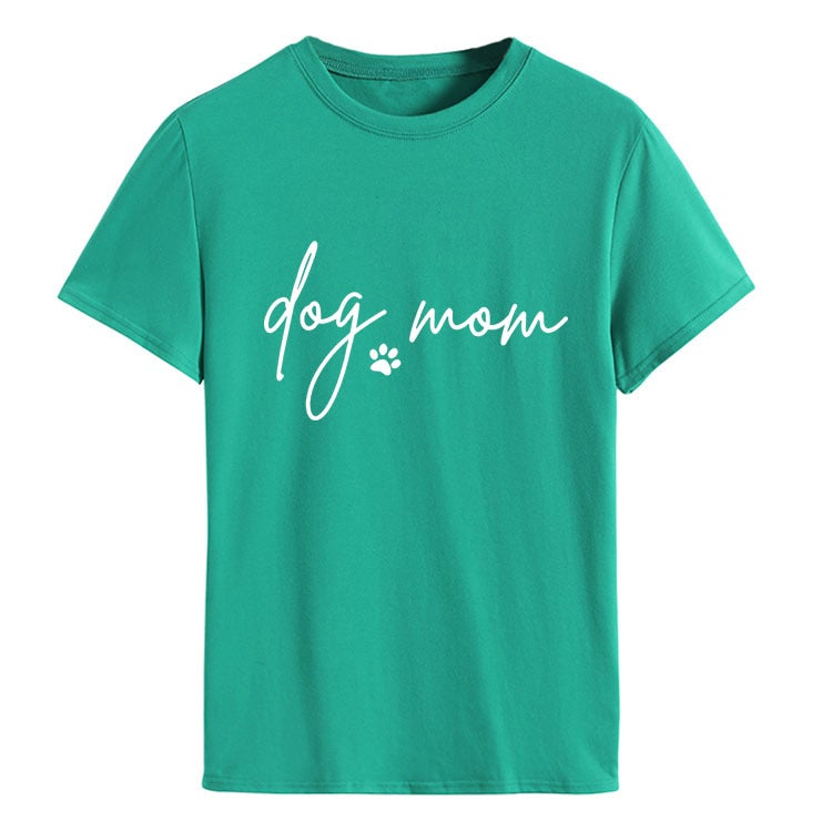 Dog Mom Dog Printed Letter Print Fashion Round Neck Loose Short Sleeve T-Shirt Female Independent Station - Image 1