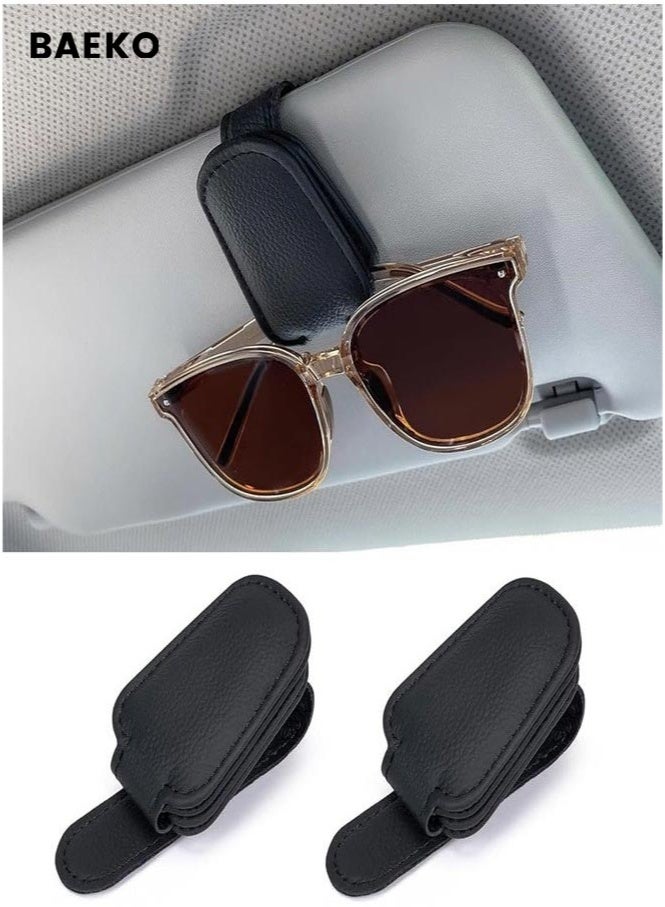 BAEKO Sunglass Holder for Car Visor, 2 Packs Magnetic Leather Eyeglass Hanger Clip for Car, Car Visor Accessories - Image 1