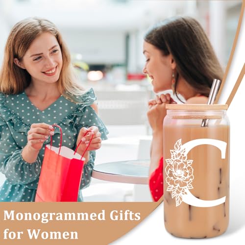 Coolife Initial Glass Cup, Monogrammed Gifts for Women, 16oz Glass Cups w/Lids Straws, Iced Coffee Smoothie Beer Tumbler w/Straw Lid, Personalized Mothers Day, Birthday Gifts for Woman Mom Friend Her - Image 3
