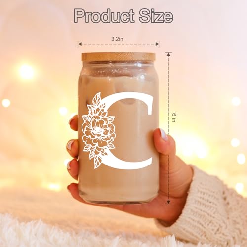Coolife Initial Glass Cup, Monogrammed Gifts for Women, 16oz Glass Cups w/Lids Straws, Iced Coffee Smoothie Beer Tumbler w/Straw Lid, Personalized Mothers Day, Birthday Gifts for Woman Mom Friend Her - Image 5