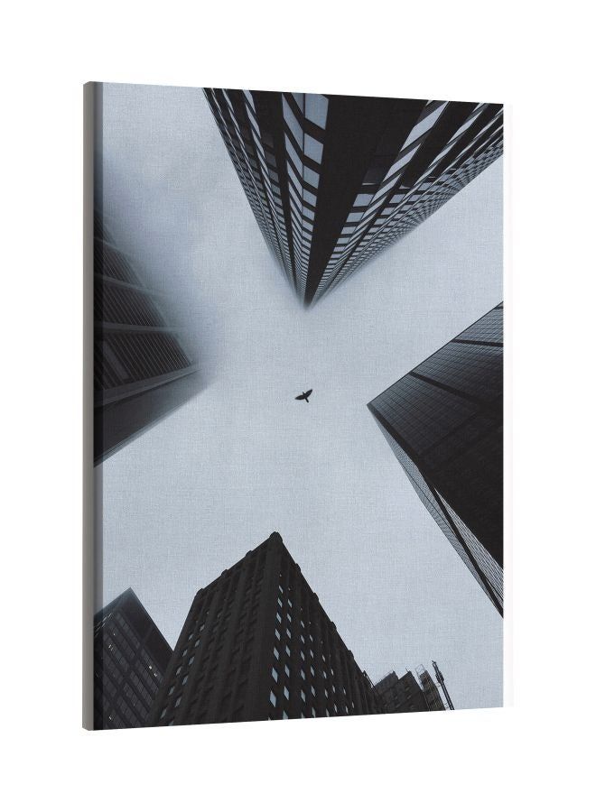 RKN City Building Up View Printed Framed Canvas Wall Art White/Grey 60x80centimeter - Image 1