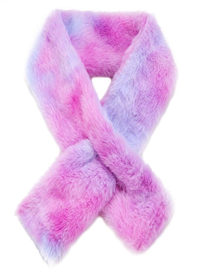 Newfancy Kids Winter Rainbow Scarf Gradient Cross Tie Collar Fluffy Fur Plush Shawl Wrap Neck Warmer for Toddler Girls Boys, Gradient Pink, - Image 1