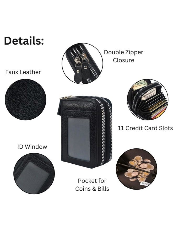 NGIL Small Zippered Faux Leather Wallet for Women, Accordion-Style Card Slot Women Wallet, RFID Blocking Credit Card Holder Wallet (Black) - Image 5
