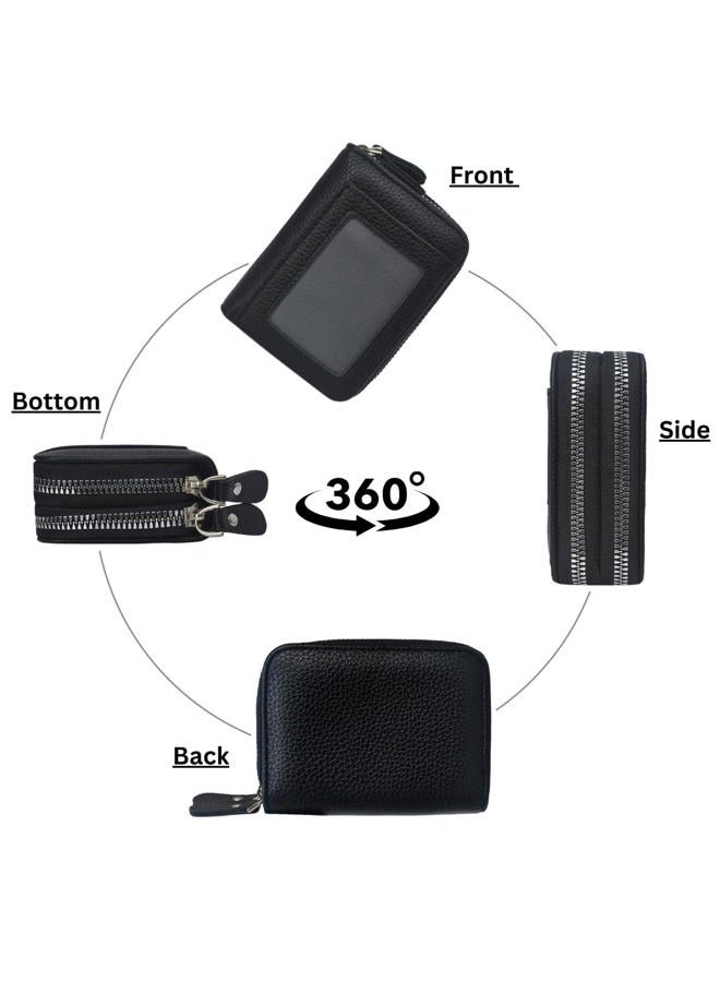 NGIL Small Zippered Faux Leather Wallet for Women, Accordion-Style Card Slot Women Wallet, RFID Blocking Credit Card Holder Wallet (Black) - Image 3