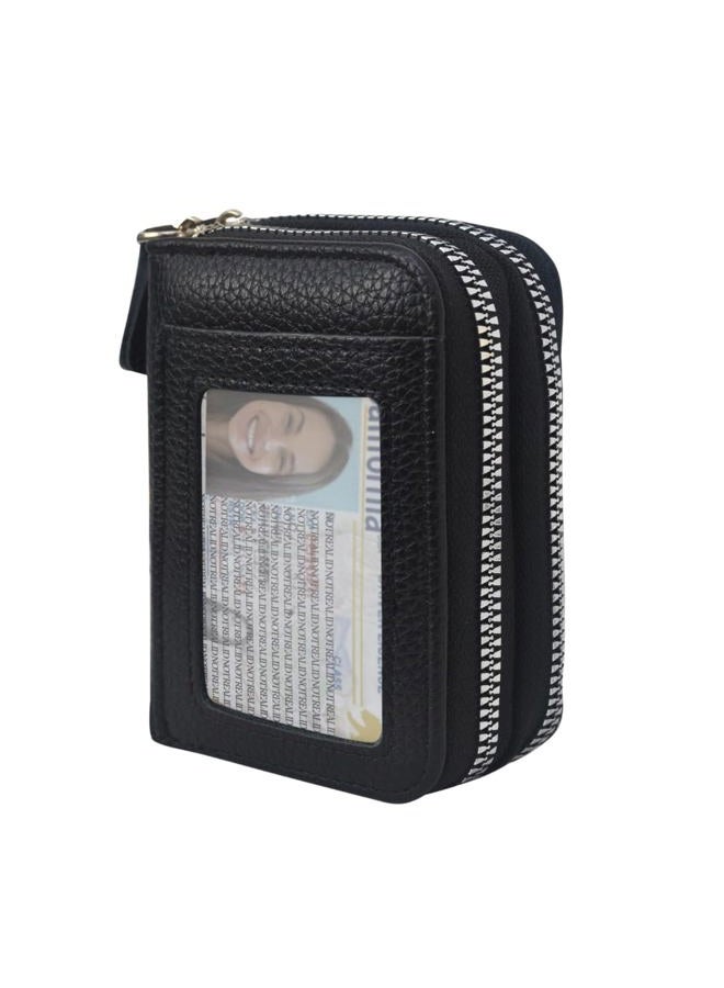 NGIL Small Zippered Faux Leather Wallet for Women, Accordion-Style Card Slot Women Wallet, RFID Blocking Credit Card Holder Wallet (Black) - Image 1