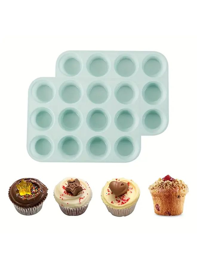Green Silicone Cake Mold 12 Cavity For Muffins Cupcakes Pancakes Oven Air Fryer Safe - Image 1